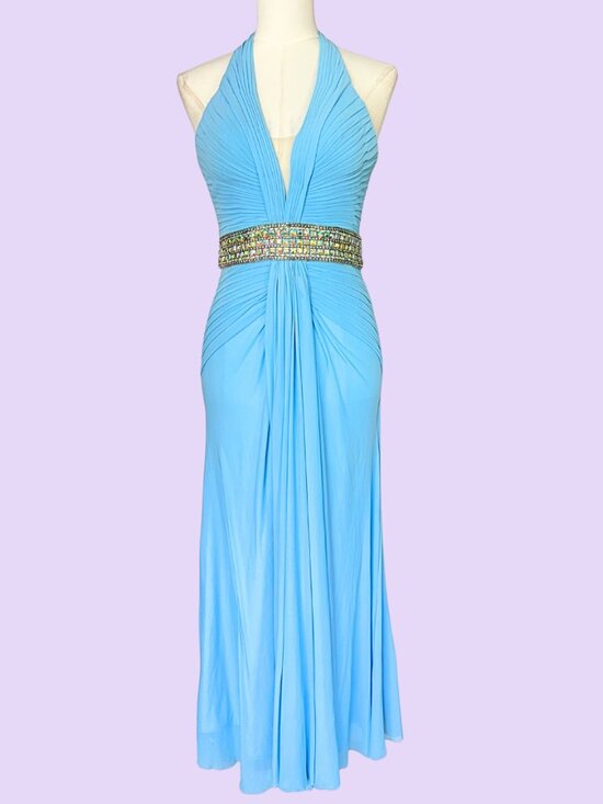 Tony Bowls Dresses & Skirts - Vintage Y2K Tony Bowls Ice Blue Jeweled Halter Prom Dress